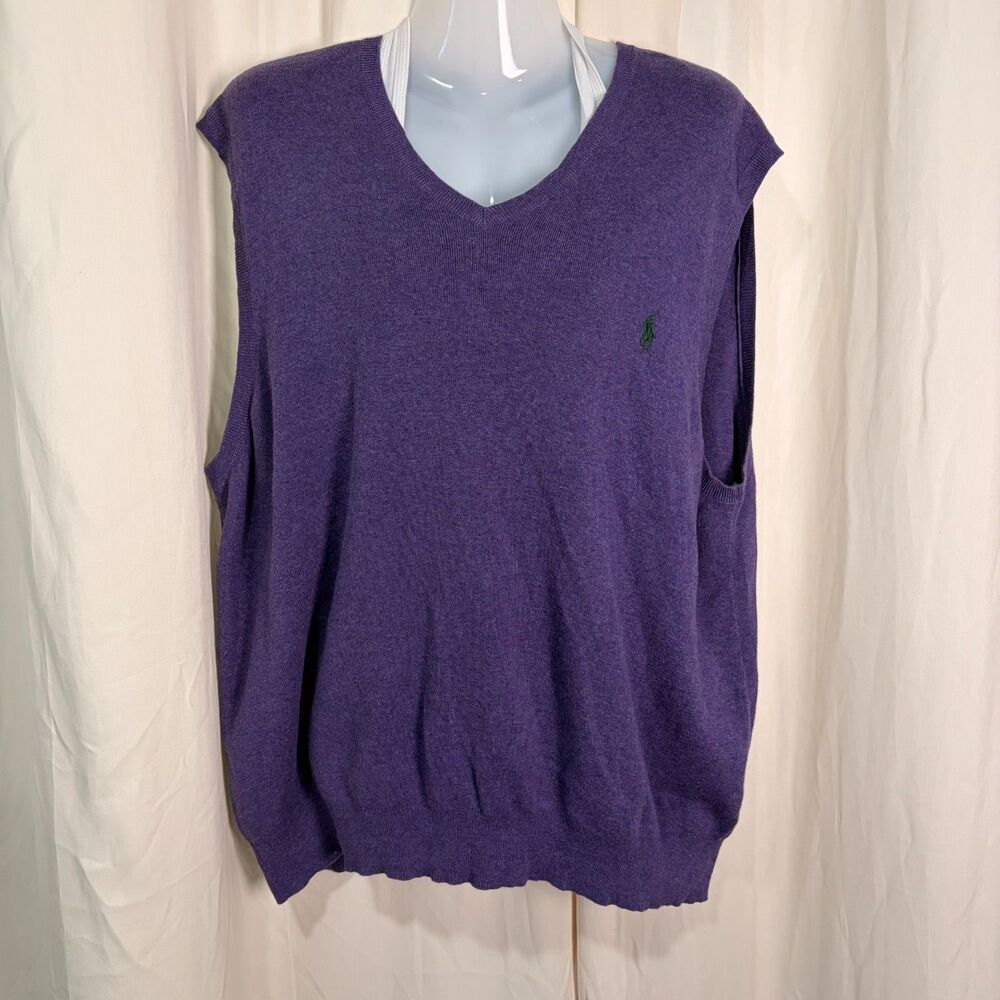 Polo Ralph Lauren Purple Pima Cotton V Neck Sweater Vest Mens XL Green Pony